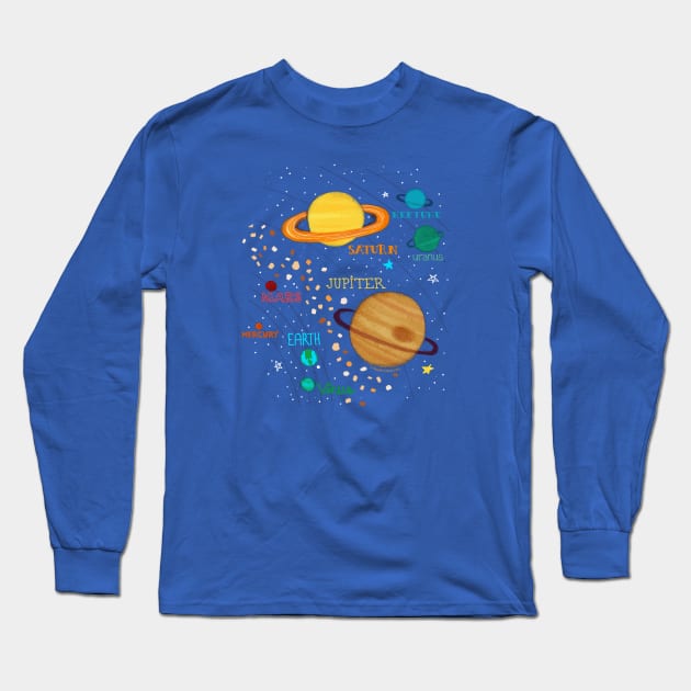 Solar System - outer space gifts with planets and asteroids Long Sleeve T-Shirt by Steph Calvert Art